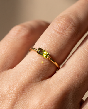 Noor Birthstone Minimal Ring in gold on a hand