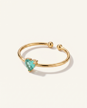 Amour Birthstone Adjustable Ring in gold with aqua heart stone