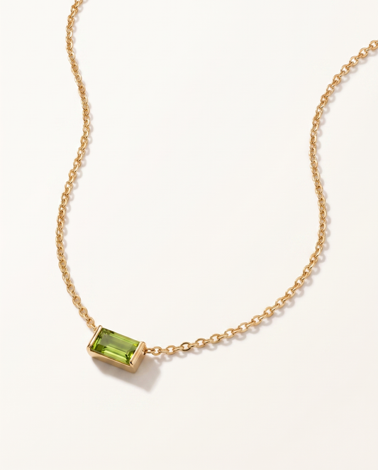 Bianca birthstone necklace gold light green August stone