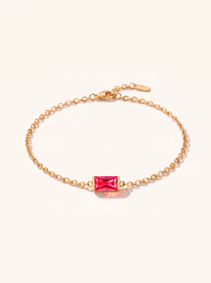 Bianca birthstone bracelet gold bright pink red July stone