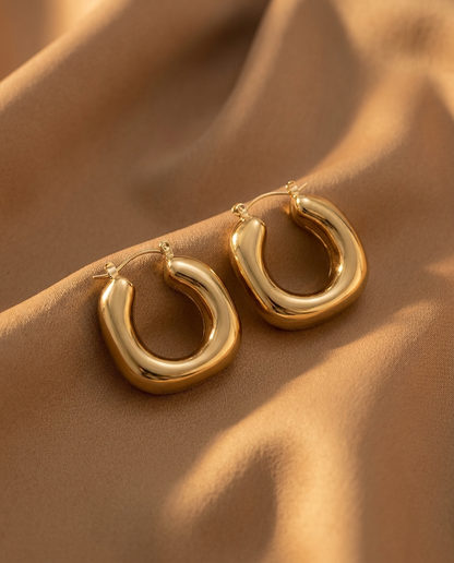 Slavena Bold Hoop Earrings on camel silk