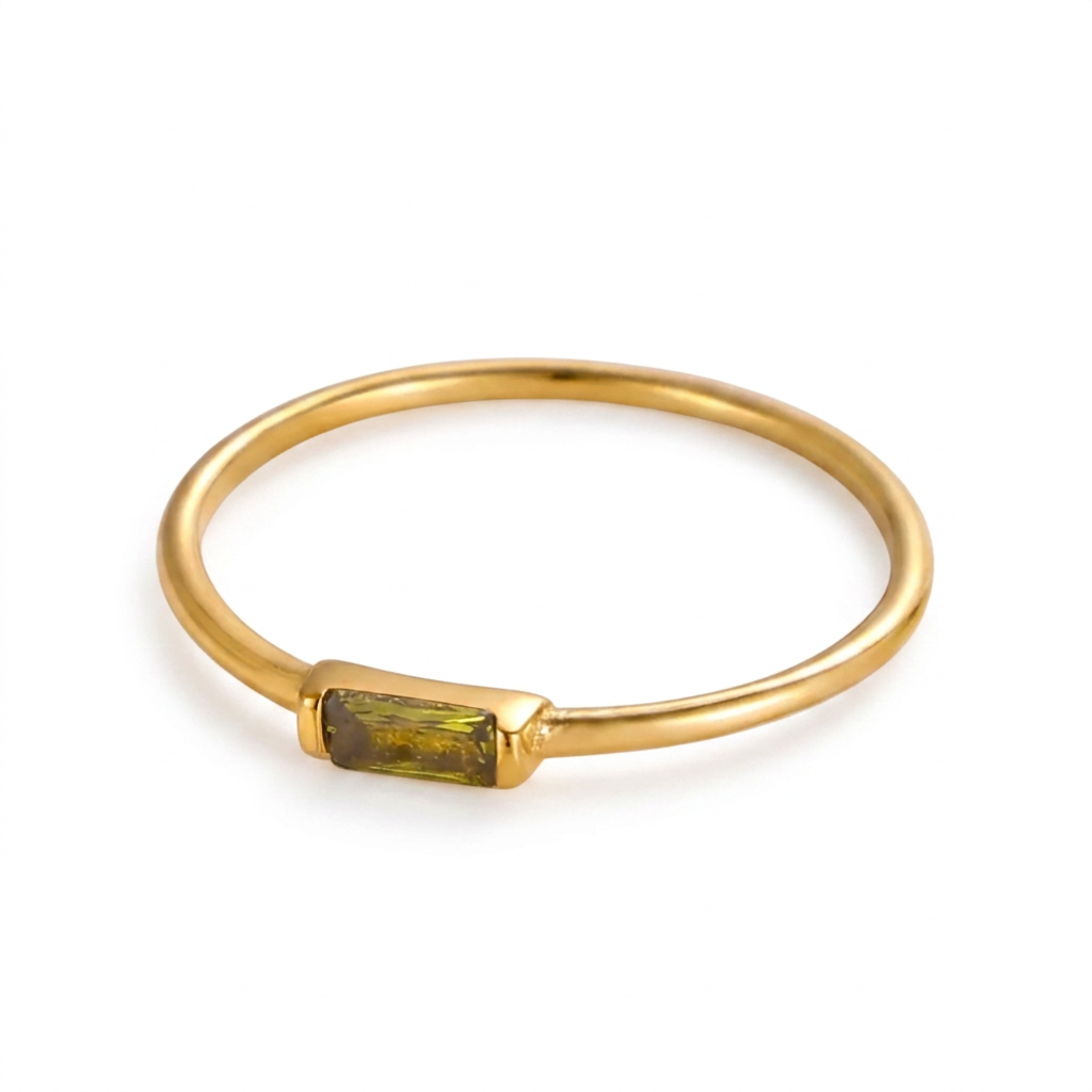 Noor birthstone minimal ring gold olive green August stone